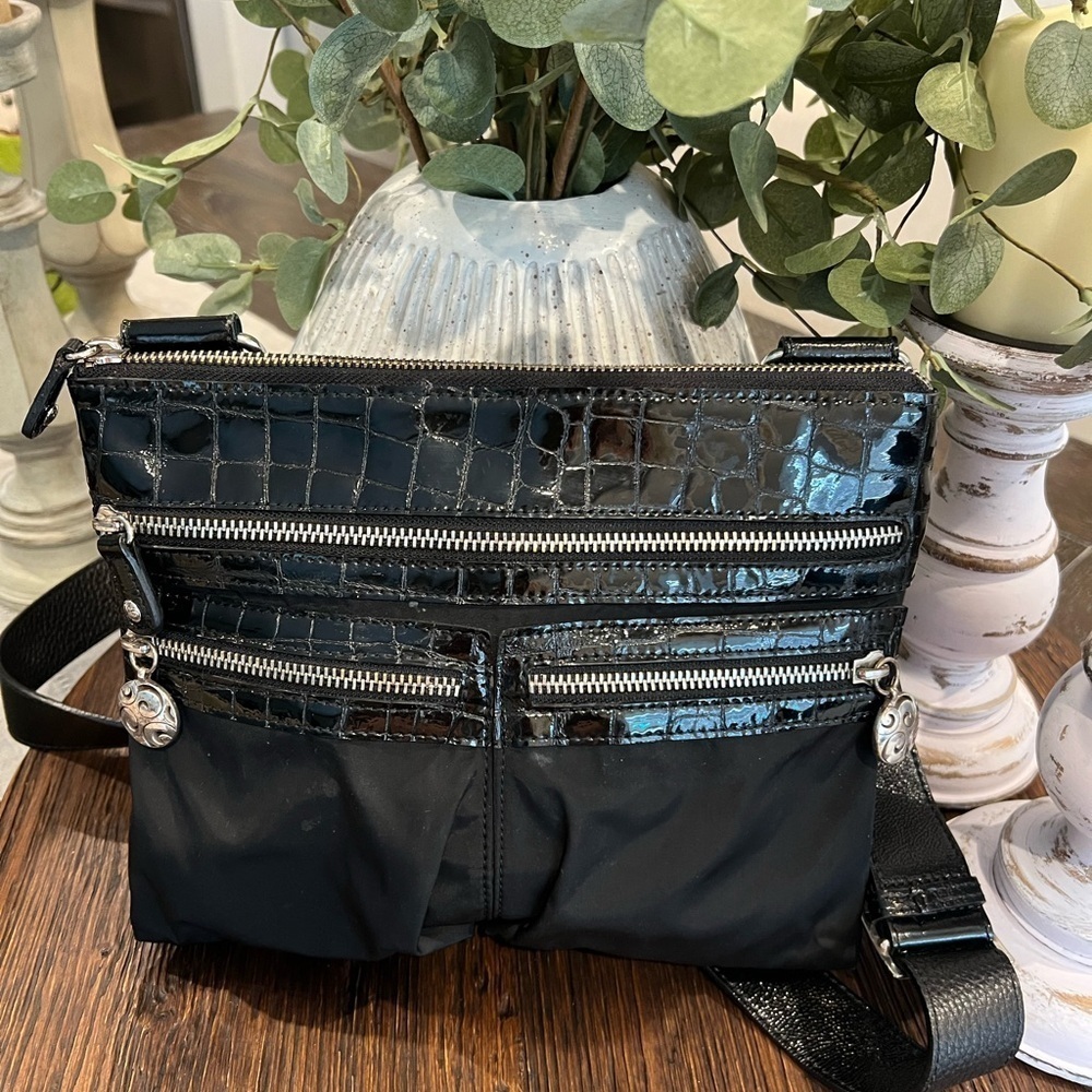 Brighton Black Crossbody Bag with Croc Embossed Detail